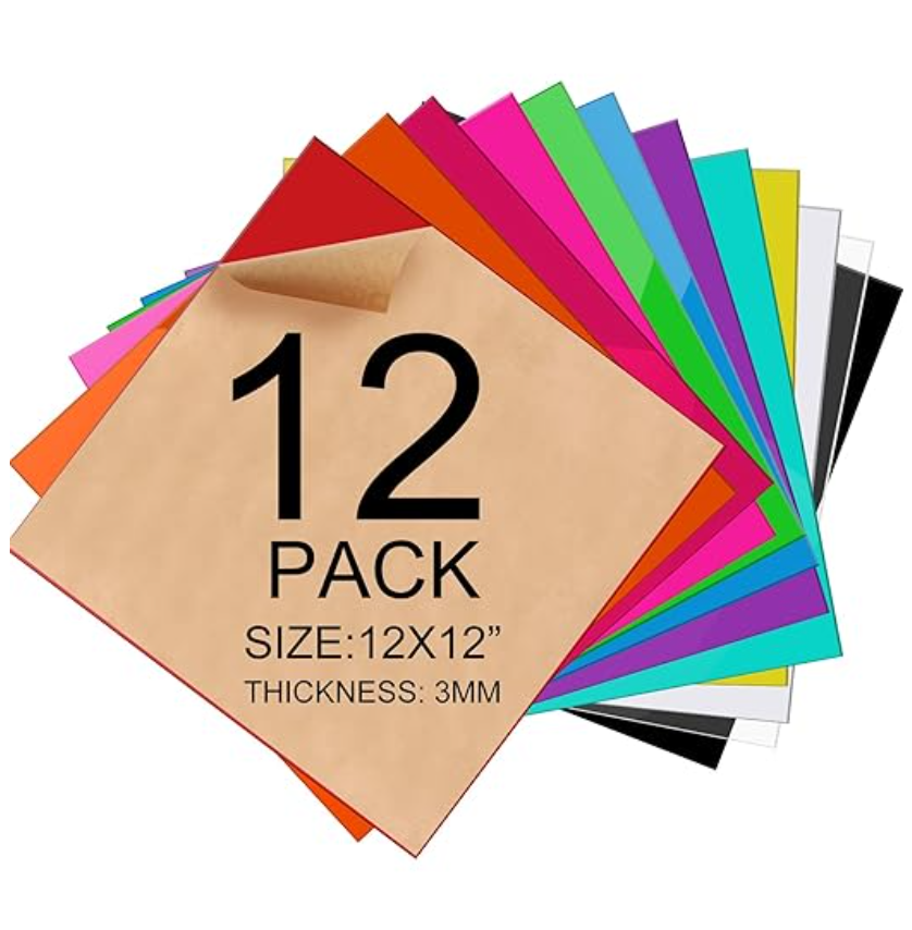 Lasercutthis.com 12Pack 1/8 Thick 12 X 12 Inch 3mmcolored Acrylic Sheets for Laser Cutting