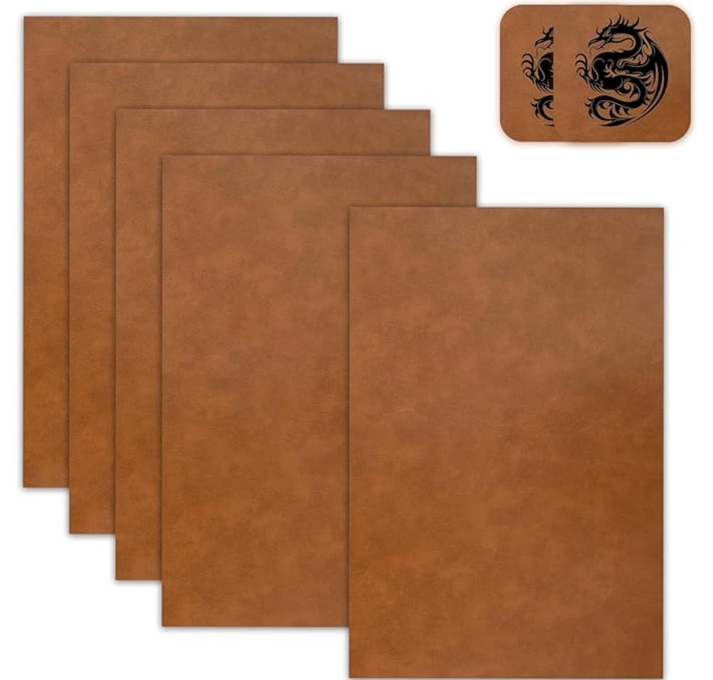 Lasercutthis 5 Pack Laserable Leatherette Sheet Faux Leather Laser Engraving Leather Blank Hat Patches with Heat Press Adhesive 