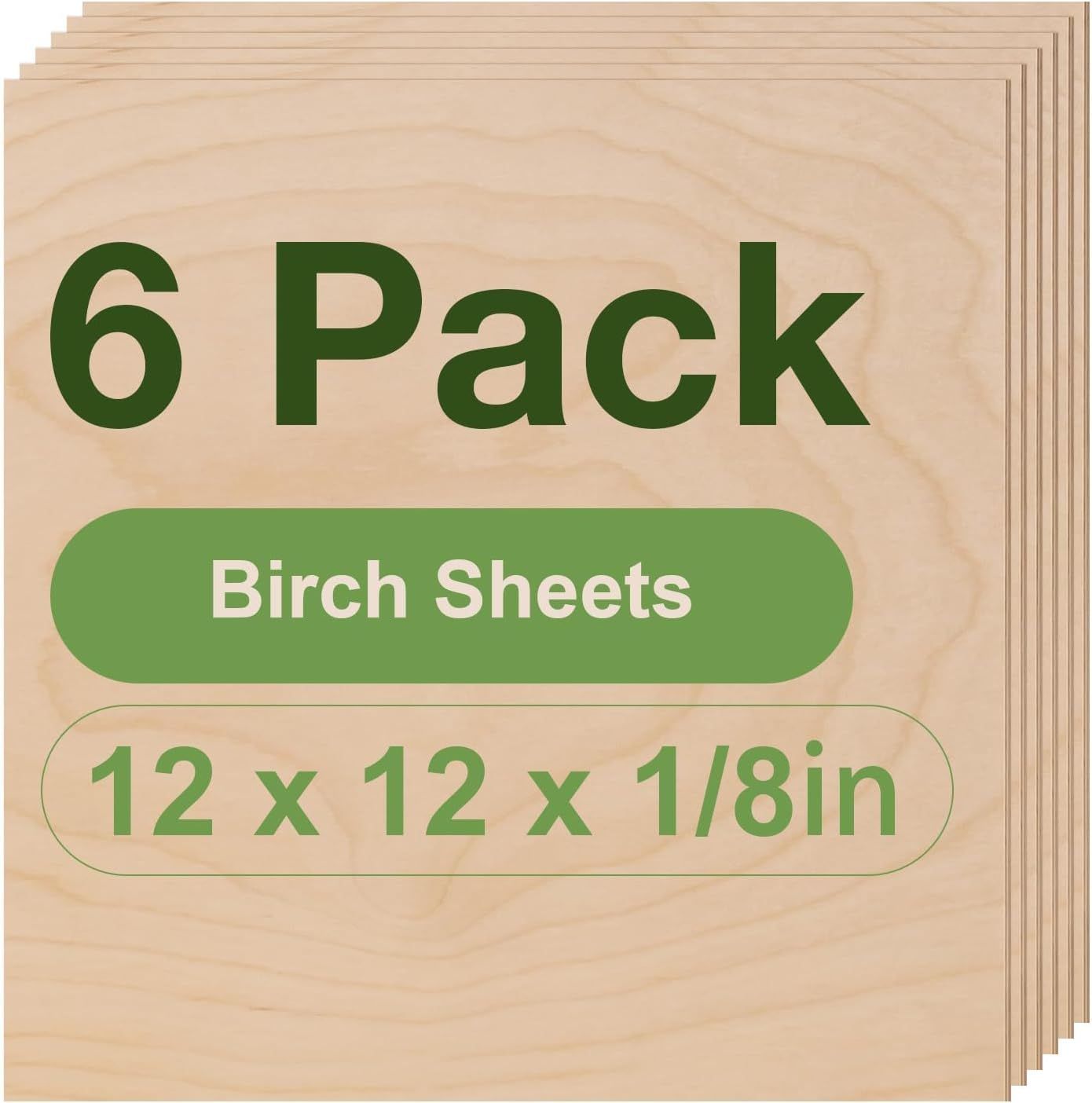 Lasercuthis 6-Pack 3mm Birch Plywood for Laser Cutting -12 x 12 x 1/4 Inch - Laser Engraving Blanks